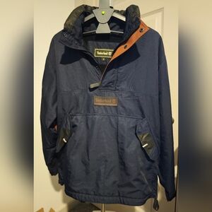 Timberland Men's Rainwear Pullover Hooded with leather elbow pads Navy Size S